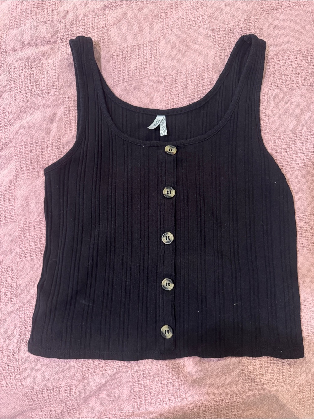 Mudd Black Ribbed Tank with Button Placket - Picture 2 of 3